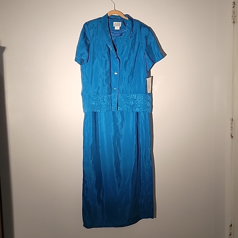 David Warren Mallard Two Piece Long Dress with Over  Blouse, Size: 12, NWT